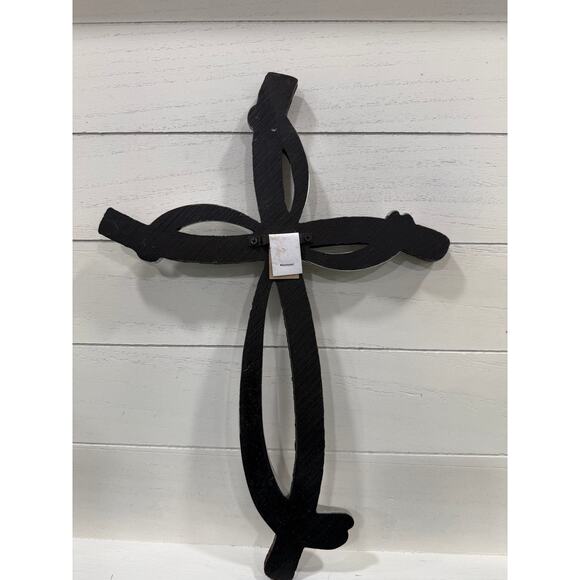 Faux Metal Wall Cross 13x9 Inch Christian Decor Brown Silver Farmhouse Style - Picture 13 of 13